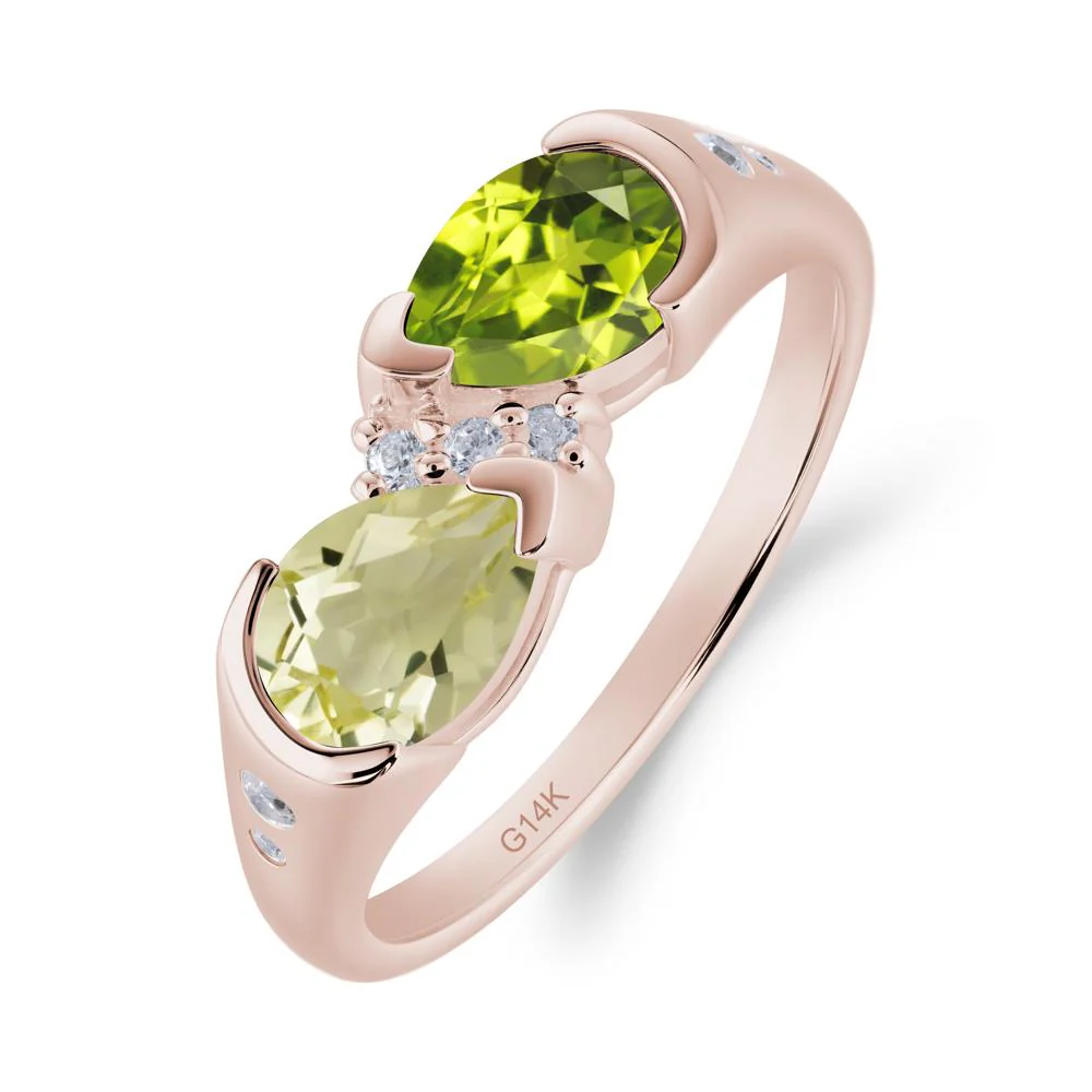 Toi Et Moi Pear Cut Lemon Quartz and Peridot Ring - Image 2