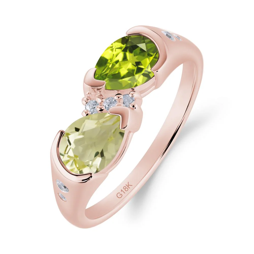 Toi Et Moi Pear Cut Lemon Quartz and Peridot Ring - Image 4
