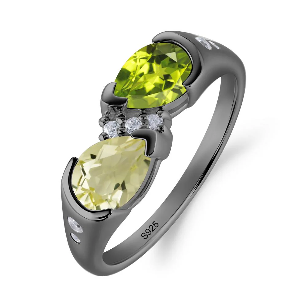 Toi Et Moi Pear Cut Lemon Quartz and Peridot Ring - Image 5