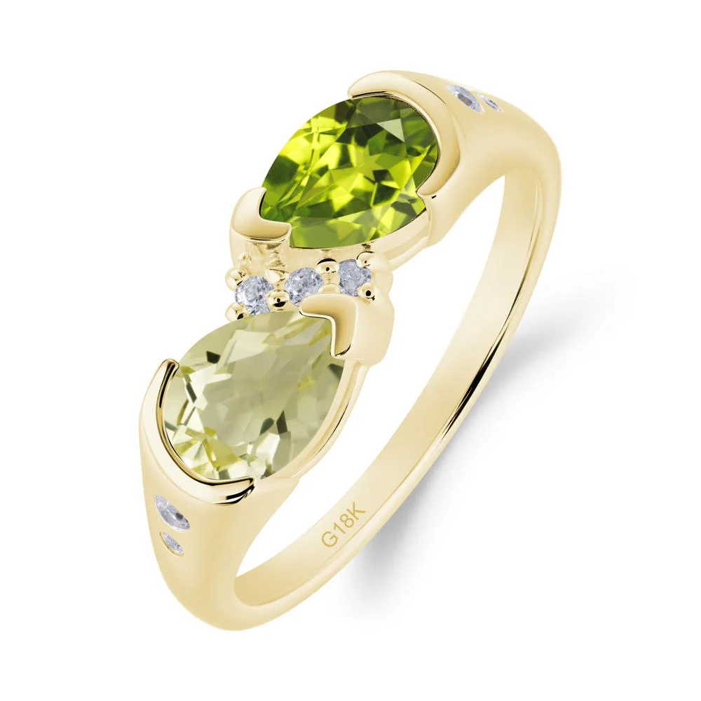 Toi Et Moi Pear Cut Lemon Quartz and Peridot Ring - Image 8