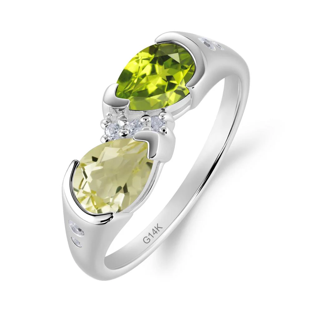 Toi Et Moi Pear Cut Lemon Quartz and Peridot Ring - Image 9