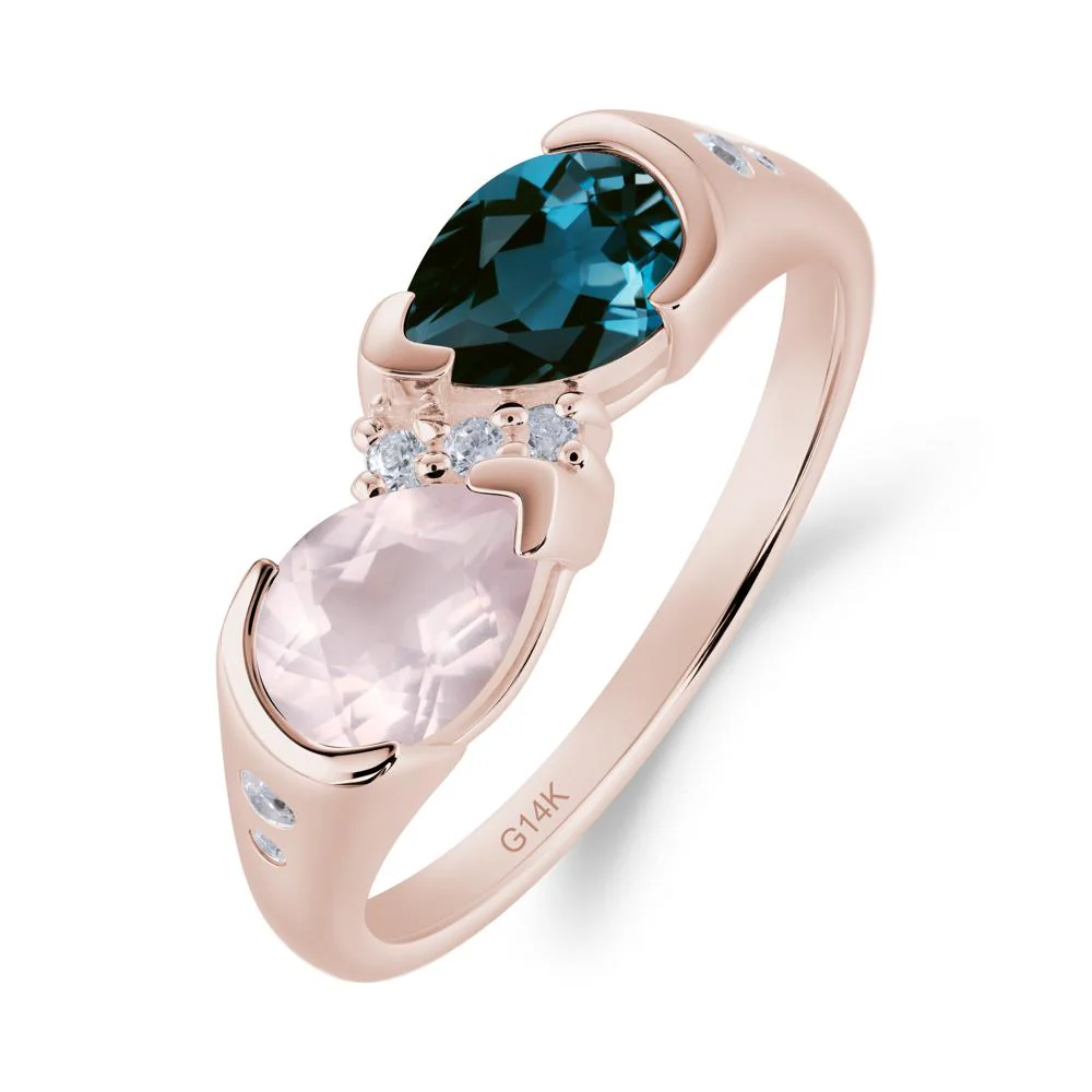 Toi Et Moi Pear Cut London Blue Topaz and Rose Quartz Ring