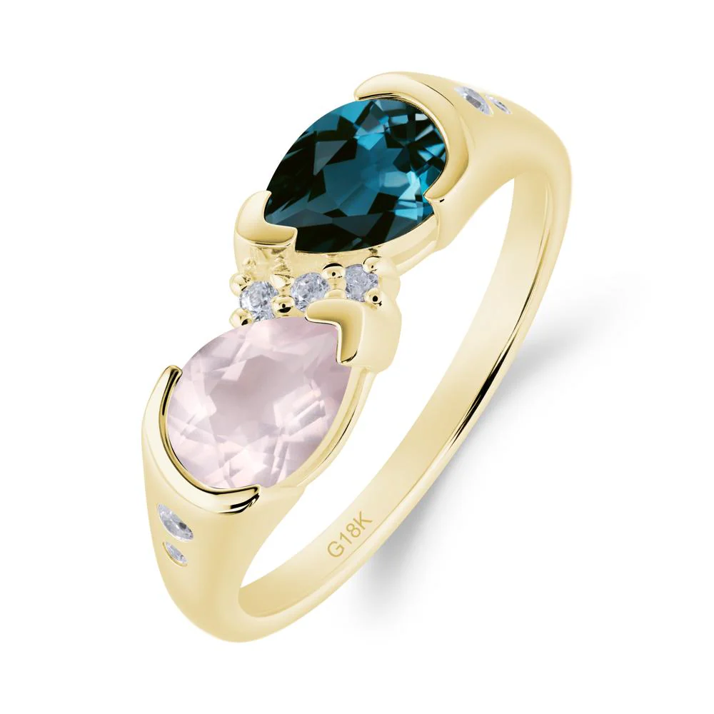 Toi Et Moi Pear Cut London Blue Topaz and Rose Quartz Ring - Image 3
