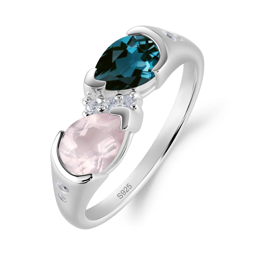 Toi Et Moi Pear Cut London Blue Topaz and Rose Quartz Ring - Image 6