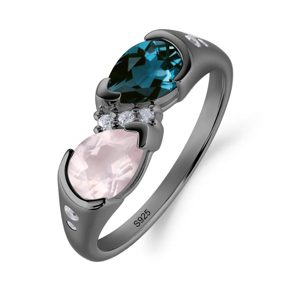 Toi Et Moi Pear Cut London Blue Topaz and Rose Quartz Ring - Image 9