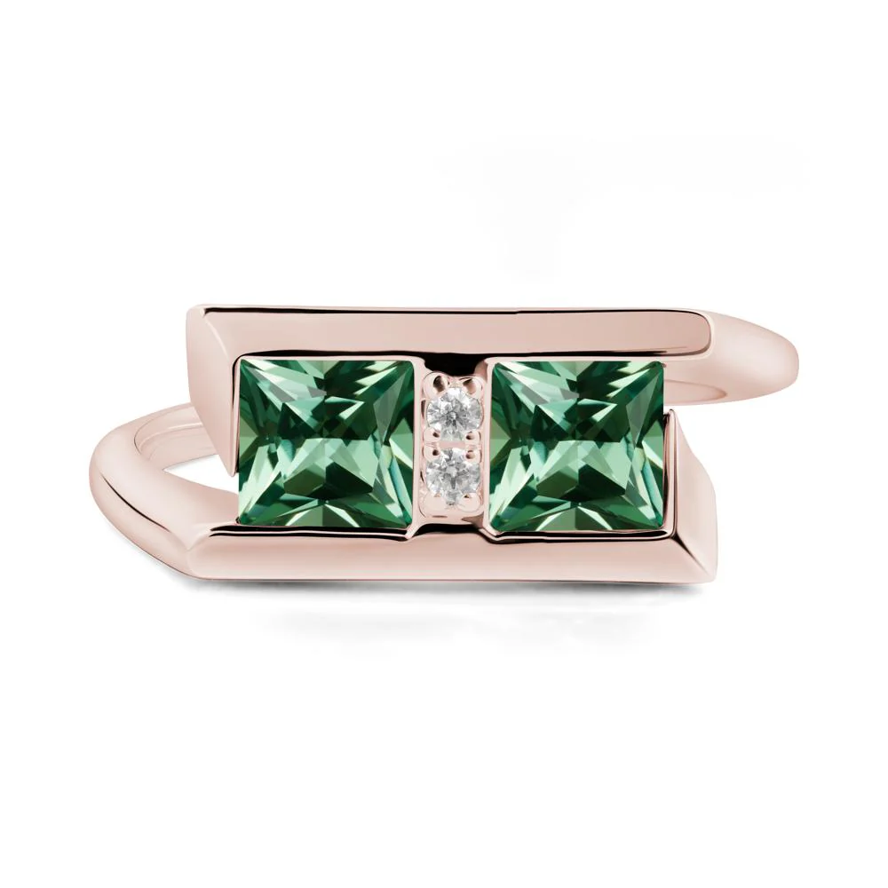 Toi Et Moi Square Green Sapphire Ring - Image 3