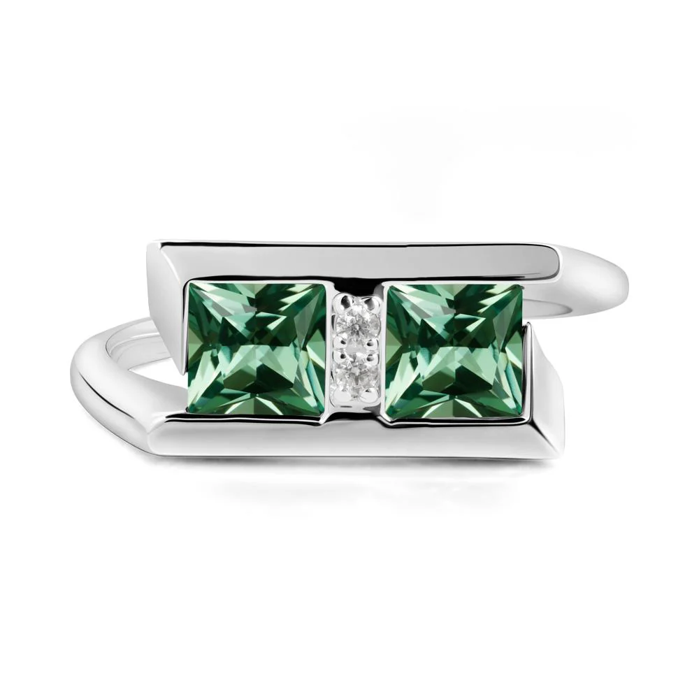 Toi Et Moi Square Green Sapphire Ring - Image 5