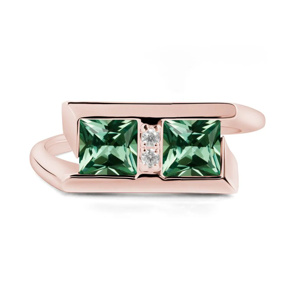 Toi Et Moi Square Green Sapphire Ring - Image 9