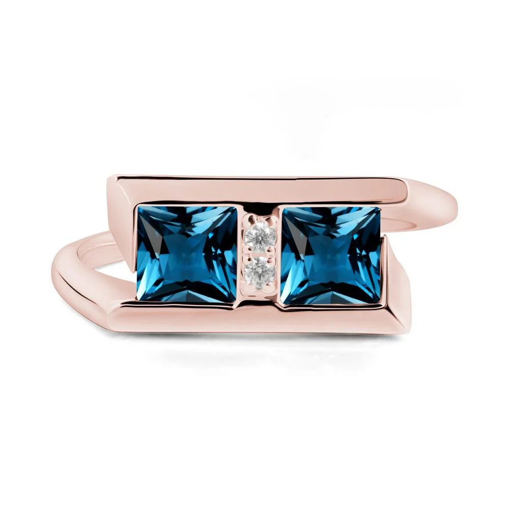 Toi Et Moi Square London Blue Topaz Ring - Image 6
