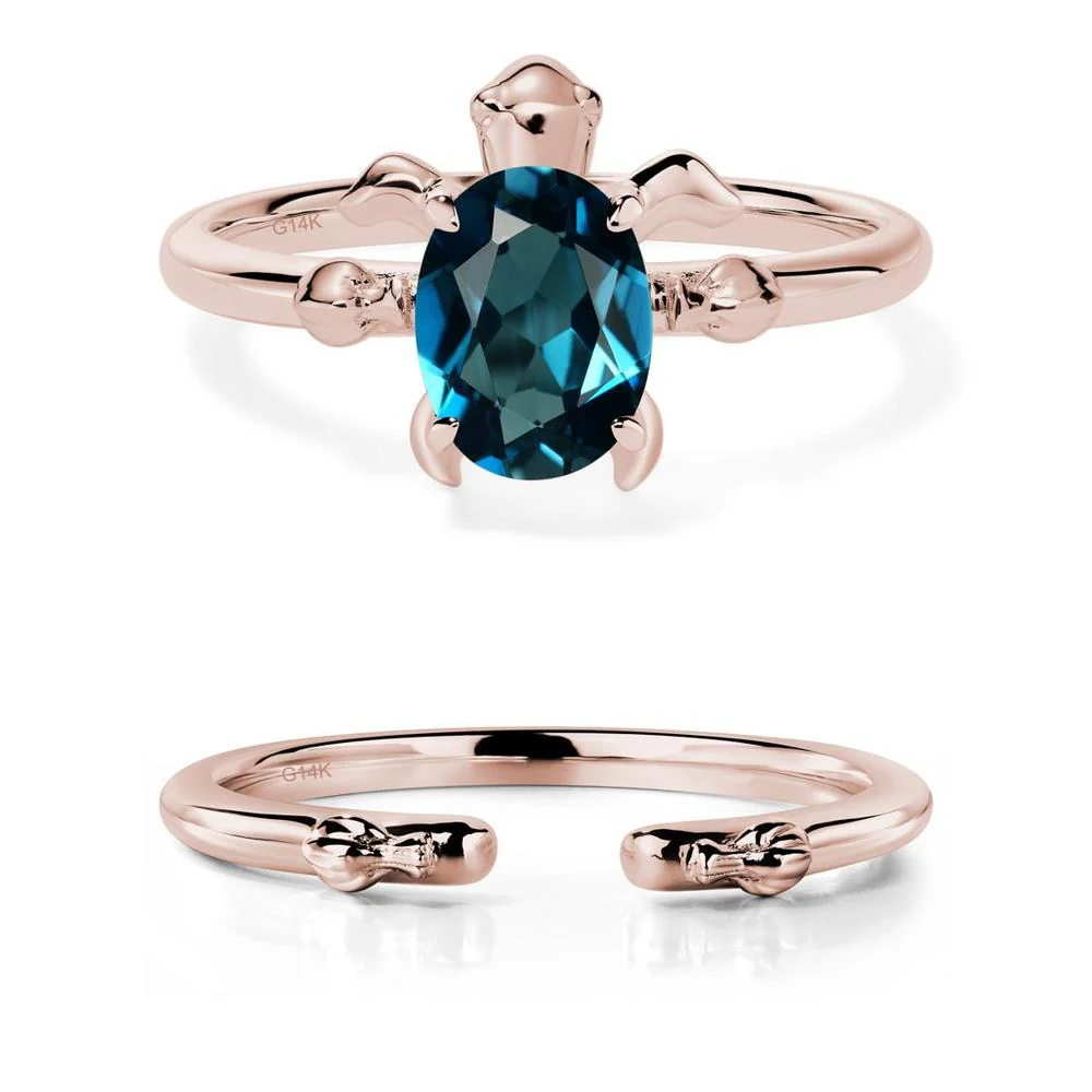 Oval Cut London Blue Topaz Turtle Ring - Image 11