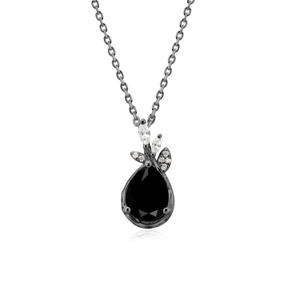 Tree Bark Texture Pear Shaped Black Spinel Necklace - Image 7