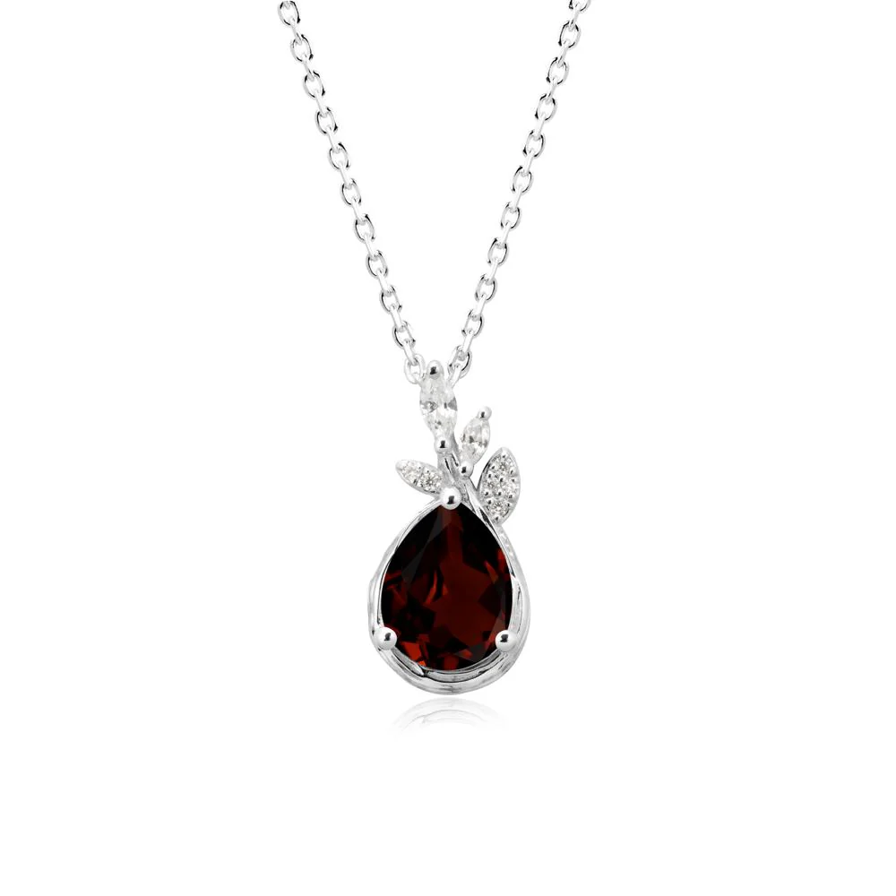 Tree Bark Texture Pear Shaped Garnet Necklace
