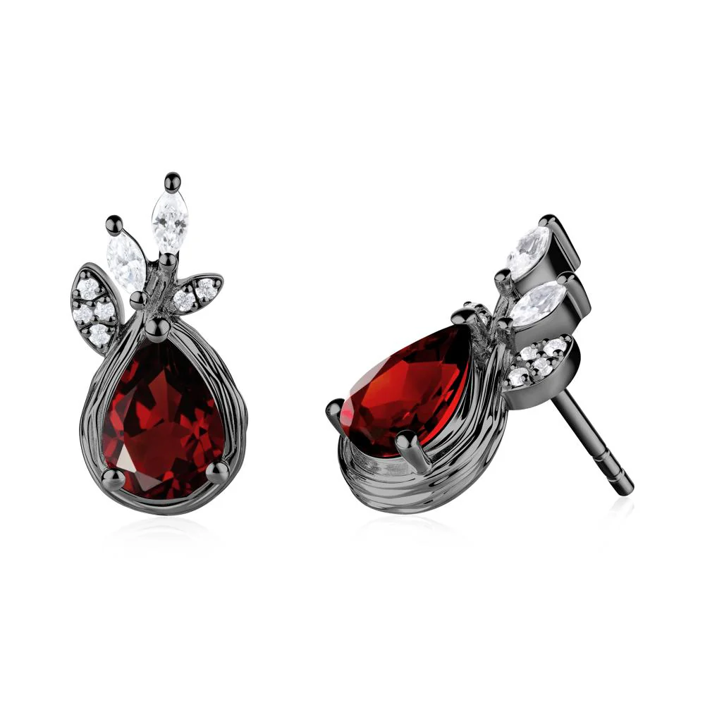 Tree Bark Texture Pear Shaped Garnet Stud Earrings - Image 5