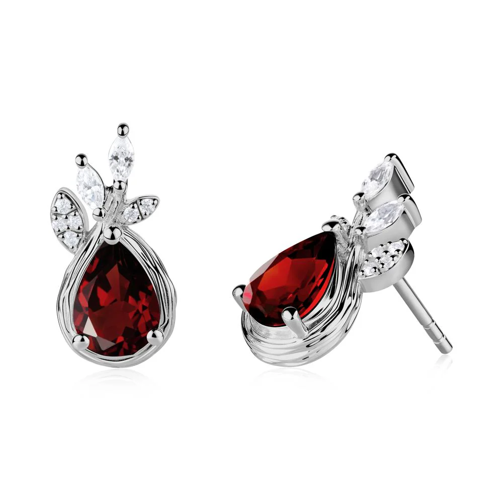 Tree Bark Texture Pear Shaped Garnet Stud Earrings - Image 6