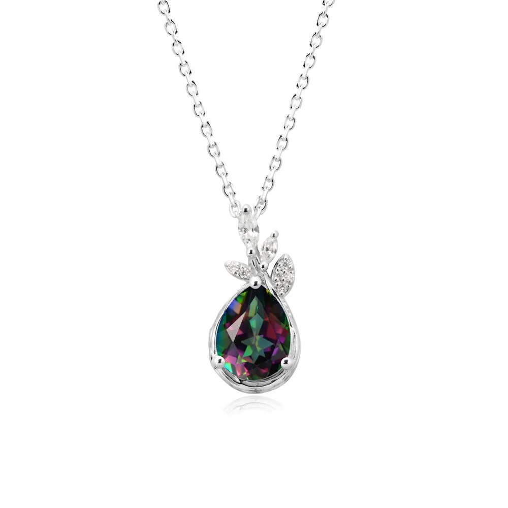Tree Bark Texture Pear Shaped Mystic Topaz Necklace