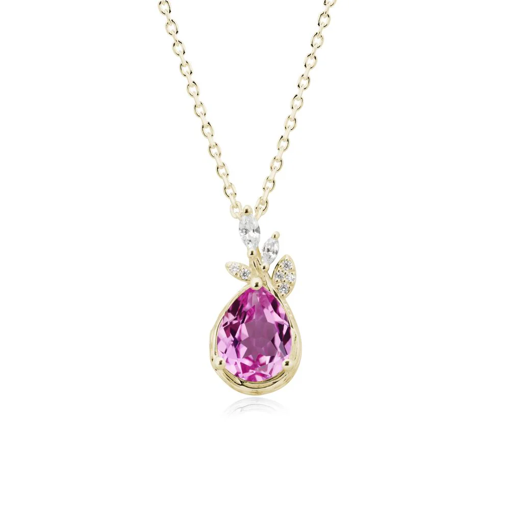 Tree Bark Texture Pear Shaped Pink Sapphire Necklace - Image 4