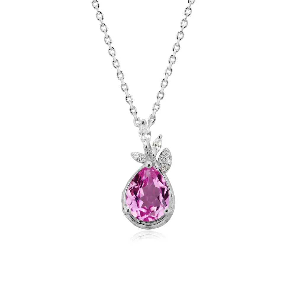 Tree Bark Texture Pear Shaped Pink Sapphire Necklace - Image 9