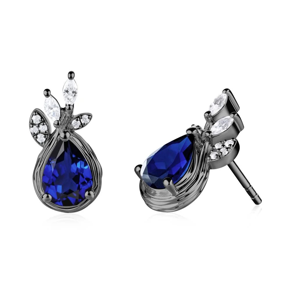 Tree Bark Texture Pear Shaped Sapphire Stud Earrings - Image 2