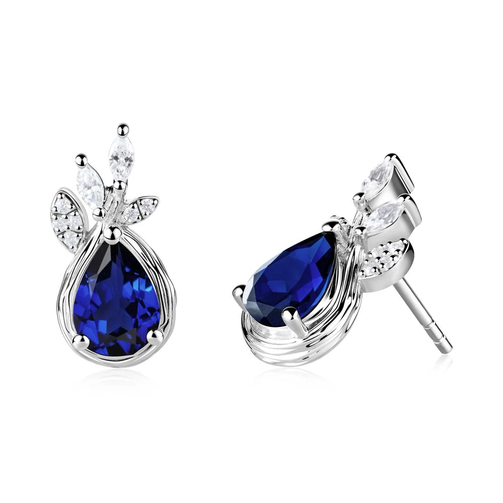 Tree Bark Texture Pear Shaped Sapphire Stud Earrings - Image 3