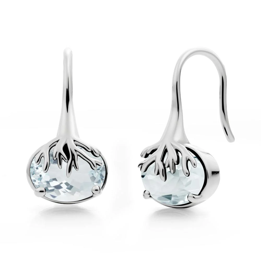 Tree Root Inspired Aquamarine French Hook Earrings - Image 3