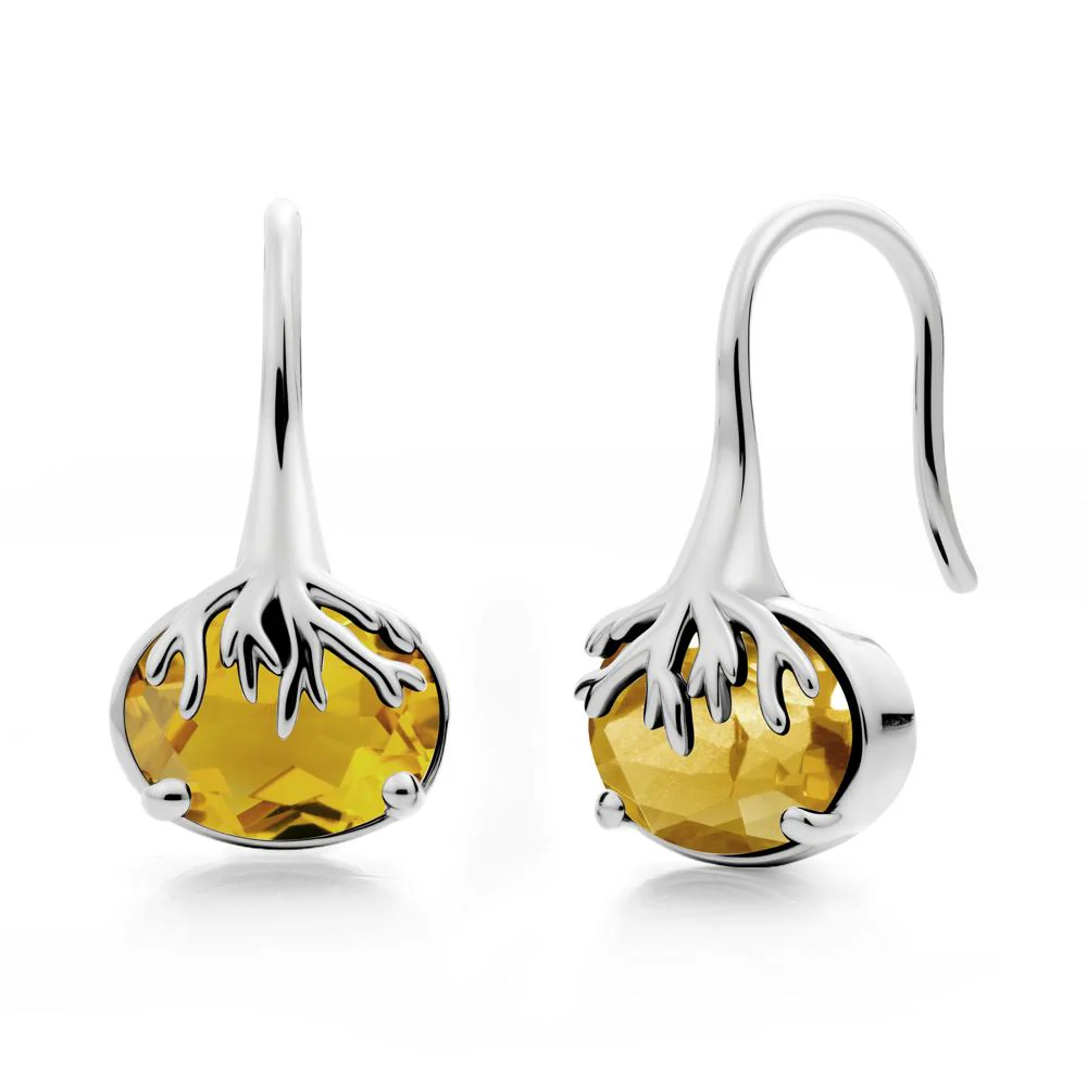 Tree Root Inspired Citrine French Hook Earrings - Image 2