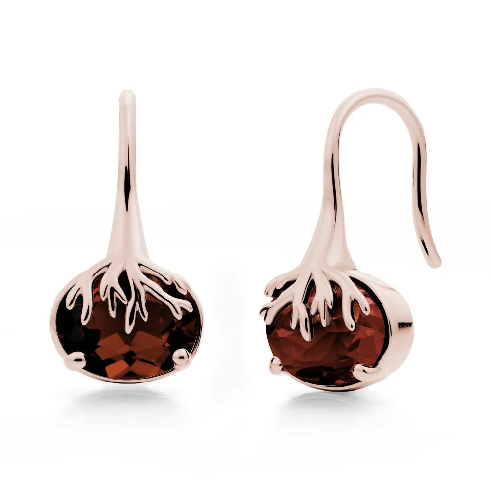 Tree Root Inspired Garnet French Hook Earrings