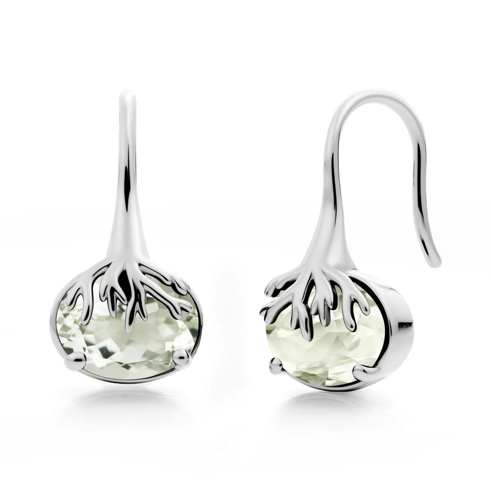 Tree Root Inspired Green Amethyst French Hook Earrings - Image 2