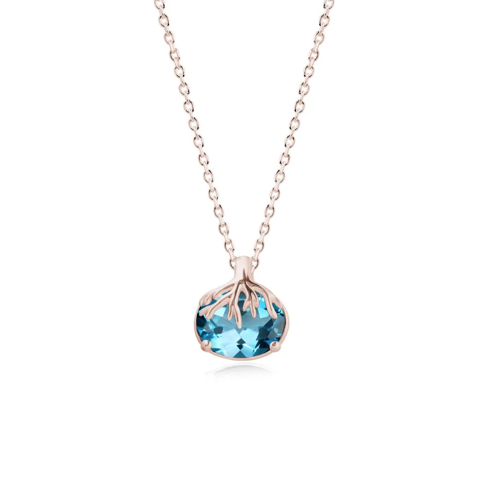 Tree Root Inspired Oval Swiss Blue Topaz Pendant