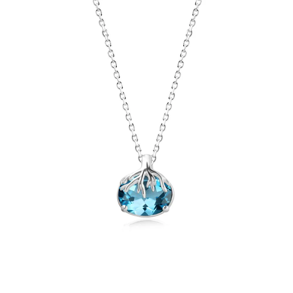 Tree Root Inspired Oval Swiss Blue Topaz Pendant - Image 2