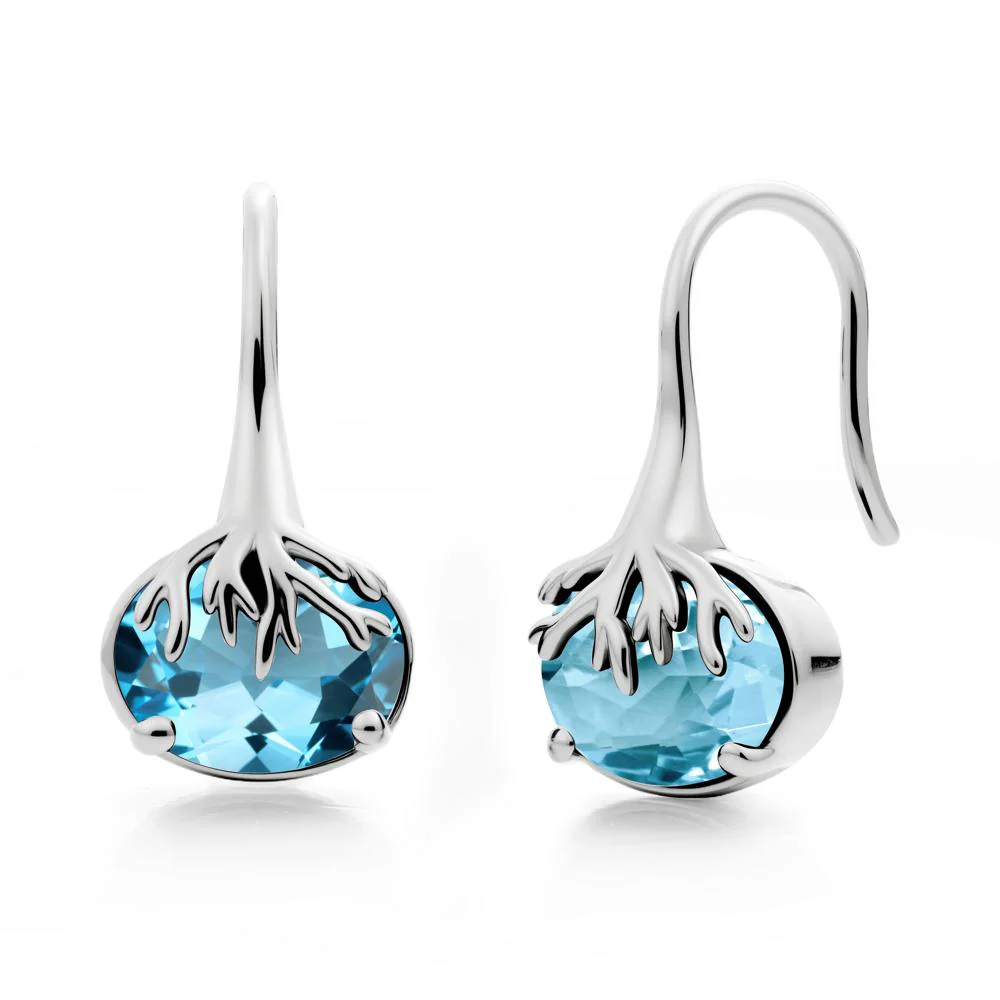 Tree Root Inspired Swiss Blue Topaz French Hook Earrings - Image 2