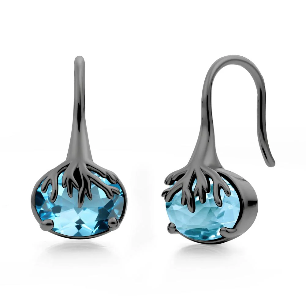 Tree Root Inspired Swiss Blue Topaz French Hook Earrings - Image 5