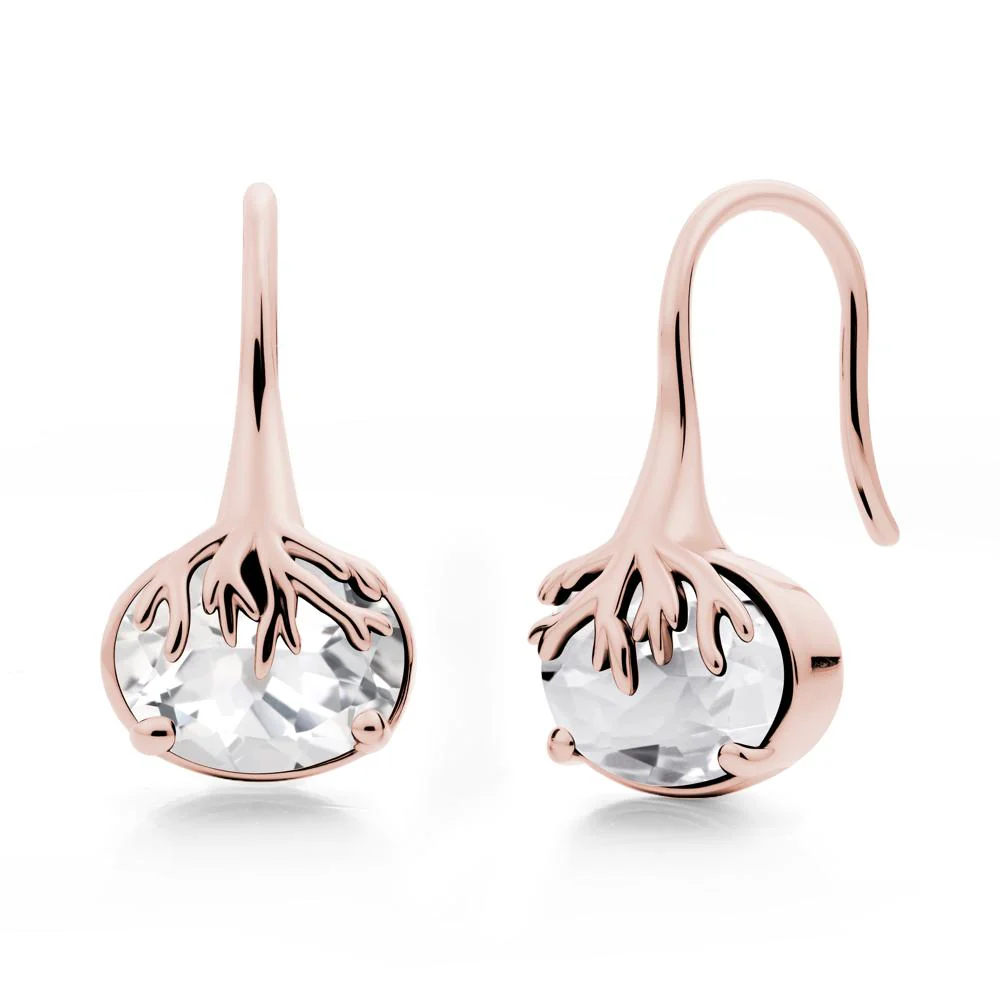 Tree Root Inspired White Topaz French Hook Earrings - Image 4