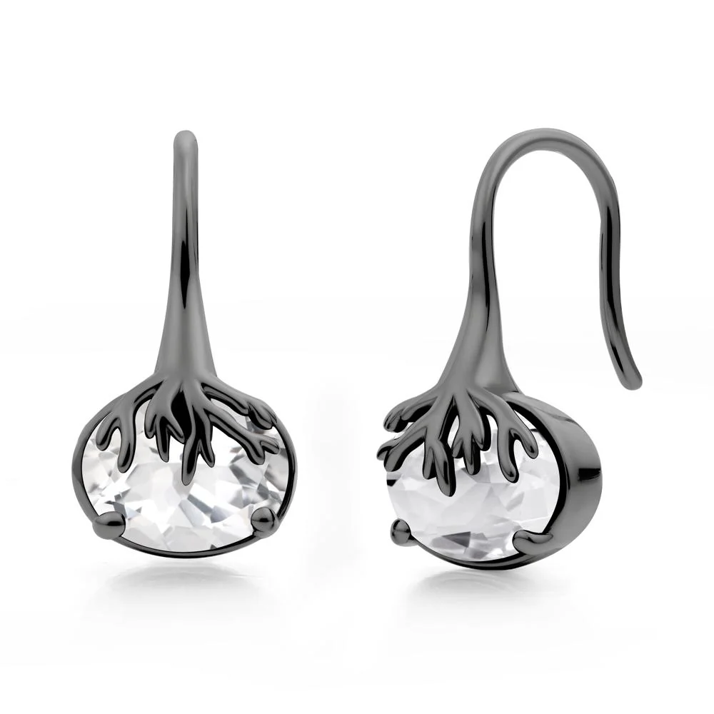 Tree Root Inspired White Topaz French Hook Earrings - Image 8