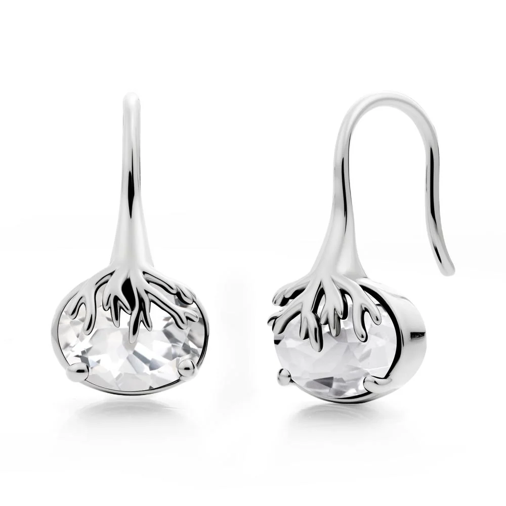 Tree Root Inspired White Topaz French Hook Earrings - Image 9