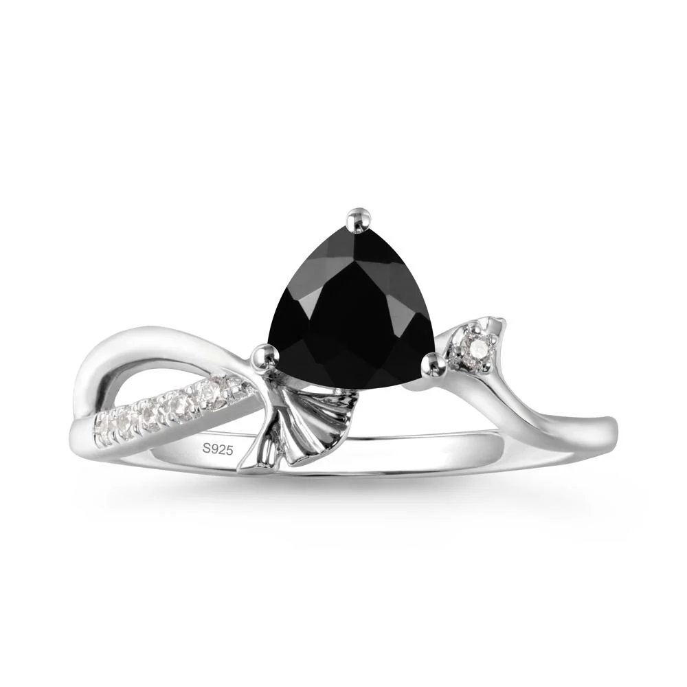 Trillion Black Spinel Ginkgo Leaf Ring - Image 9