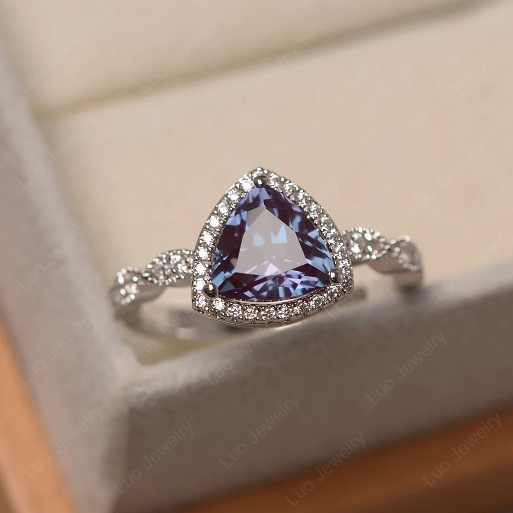 Trillion Cut Alexandrite Cocktail Halo Ring
