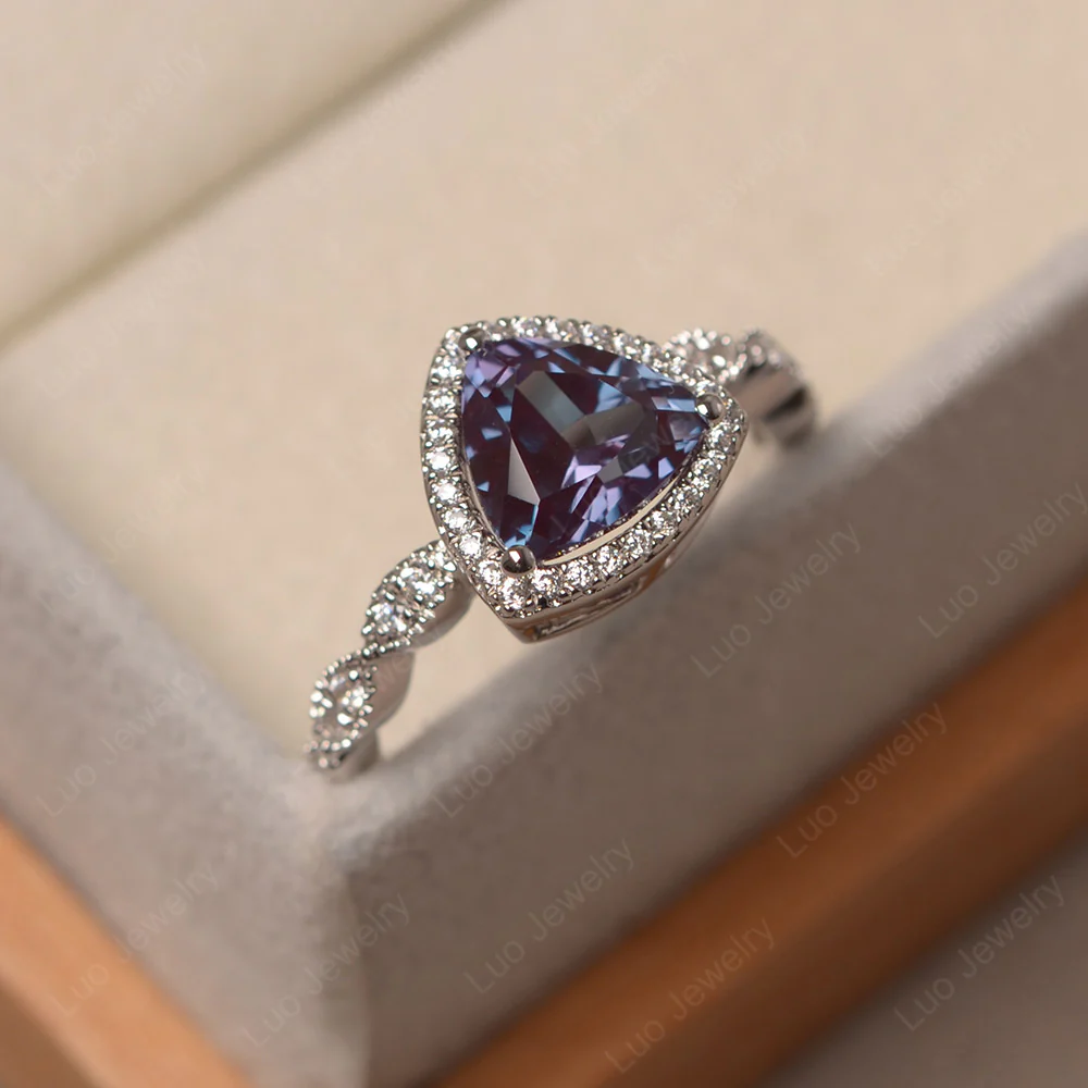 Trillion Cut Alexandrite Cocktail Halo Ring - Image 2