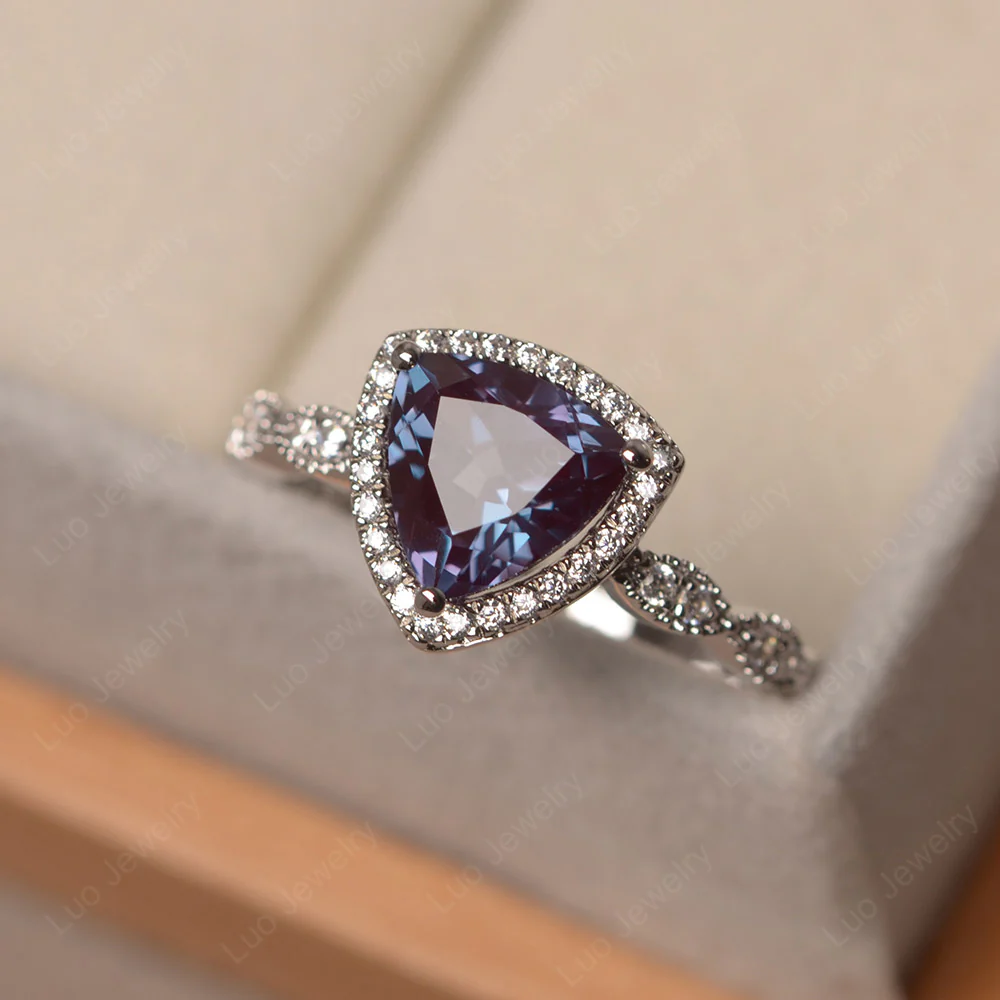Trillion Cut Alexandrite Cocktail Halo Ring - Image 3