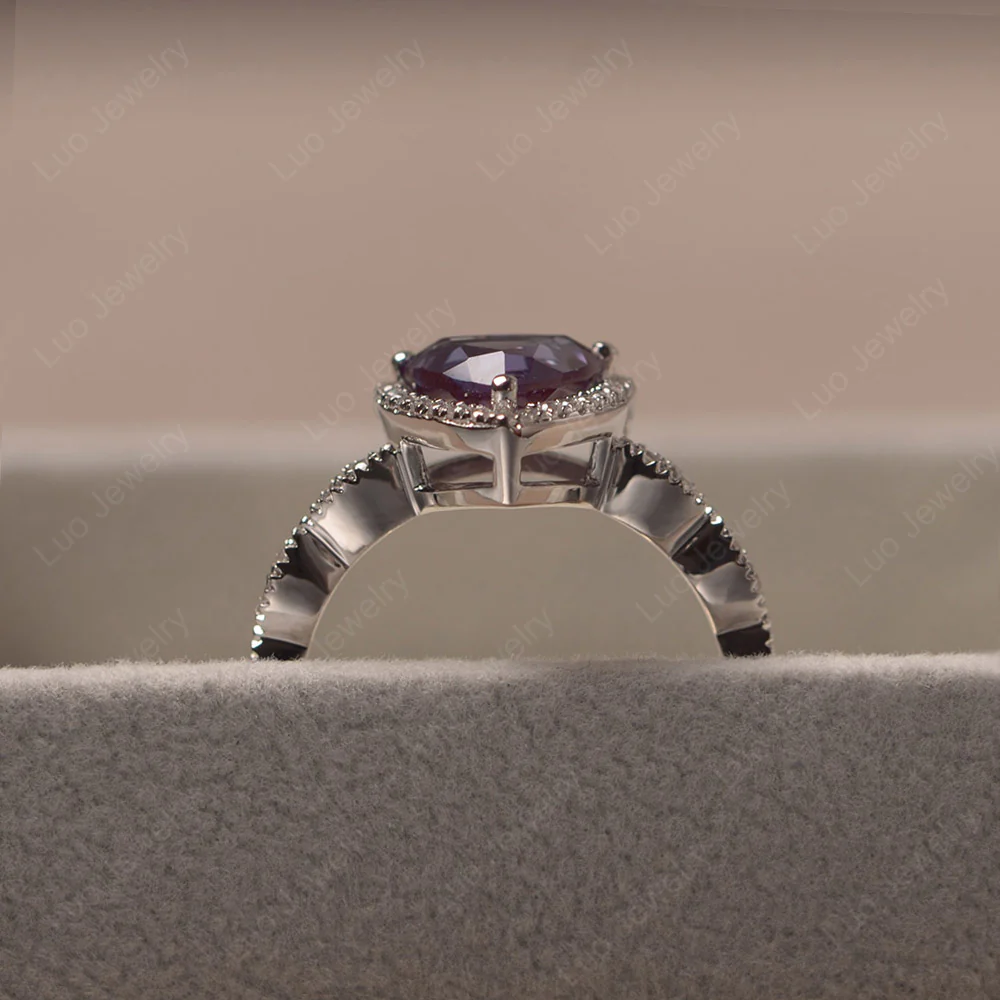 Trillion Cut Alexandrite Cocktail Halo Ring - Image 5
