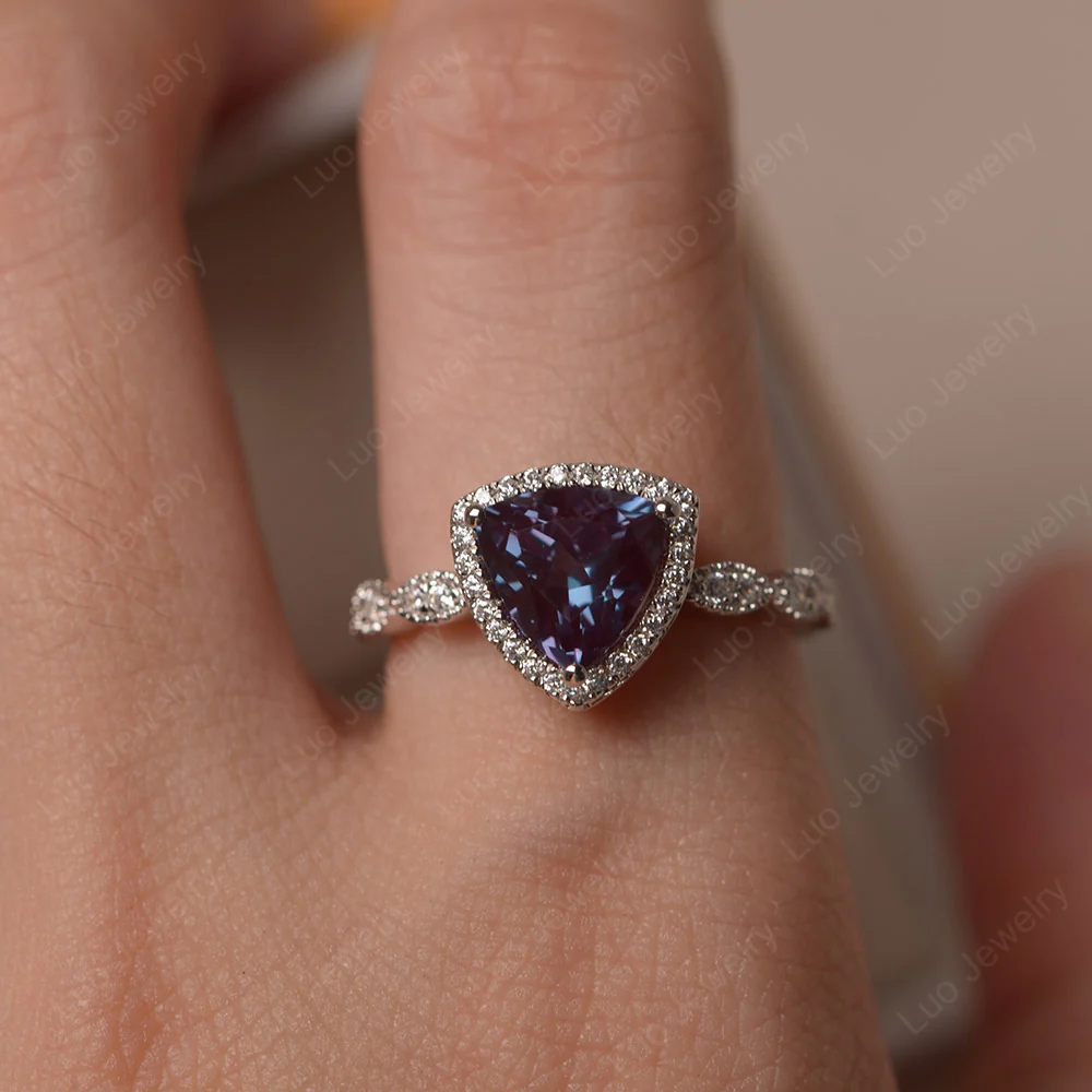 Trillion Cut Alexandrite Cocktail Halo Ring - Image 6