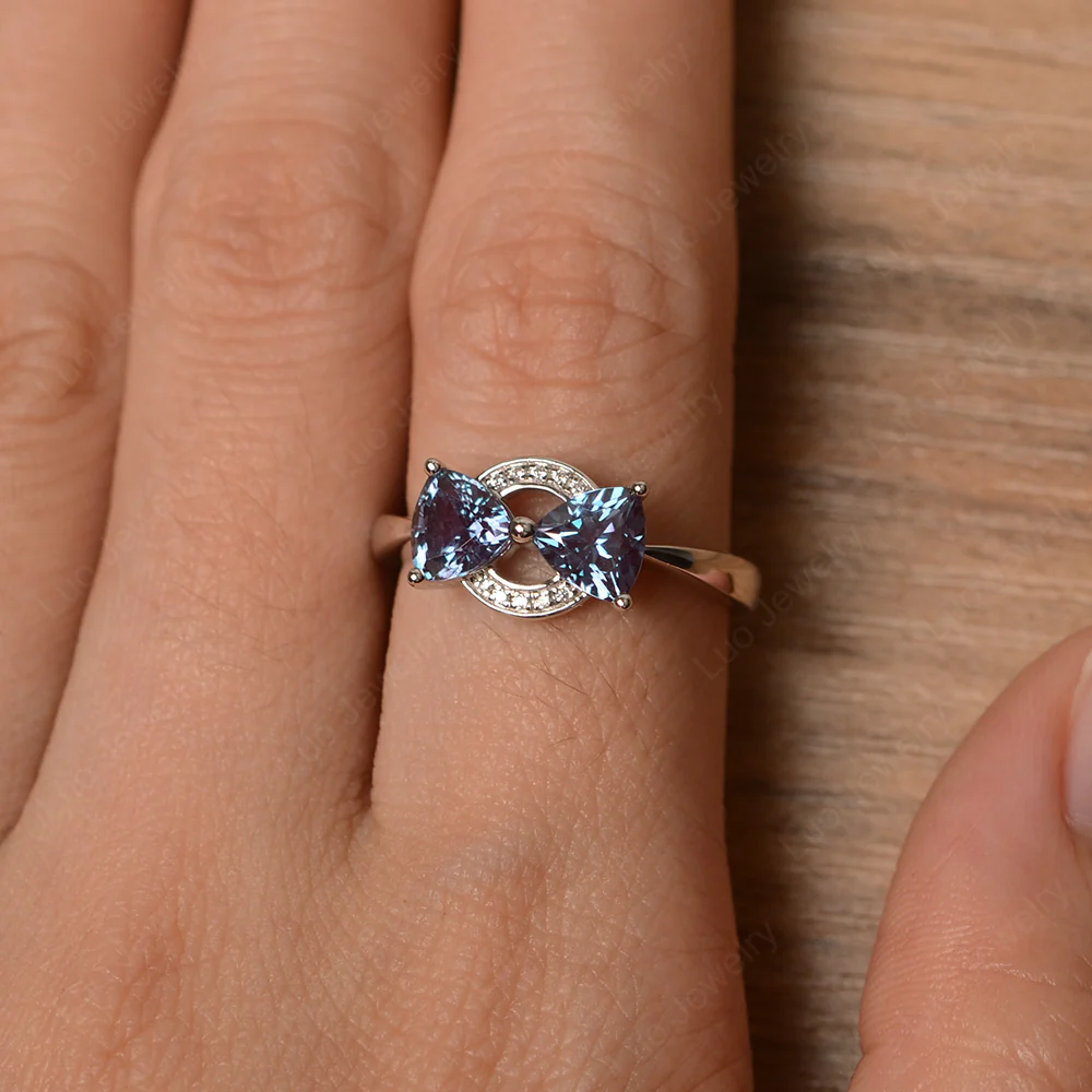 Trillion Cut Alexandrite Two Stone Ring - Image 4