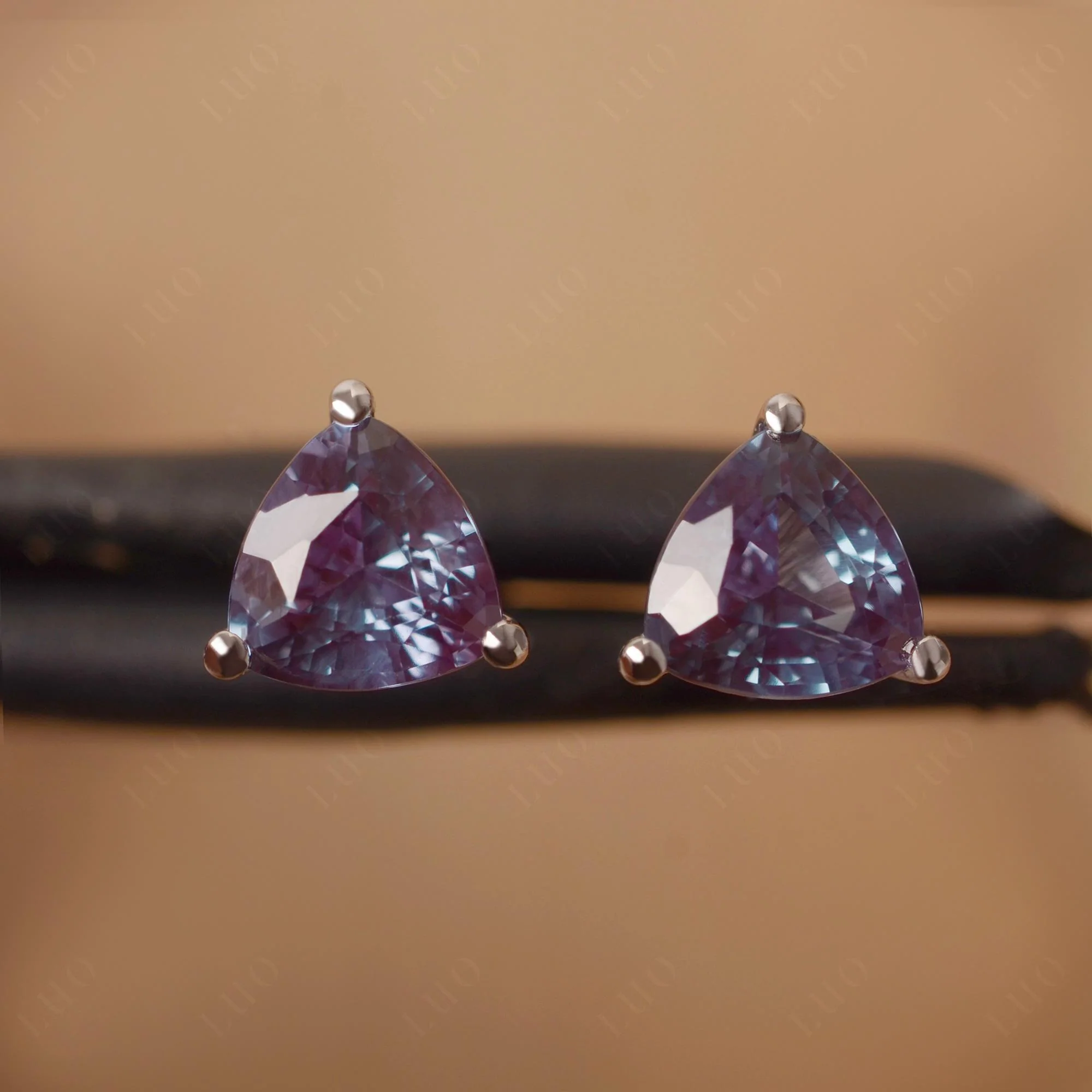 Trillion Cut Alexandrite Stud Earrings - Image 10