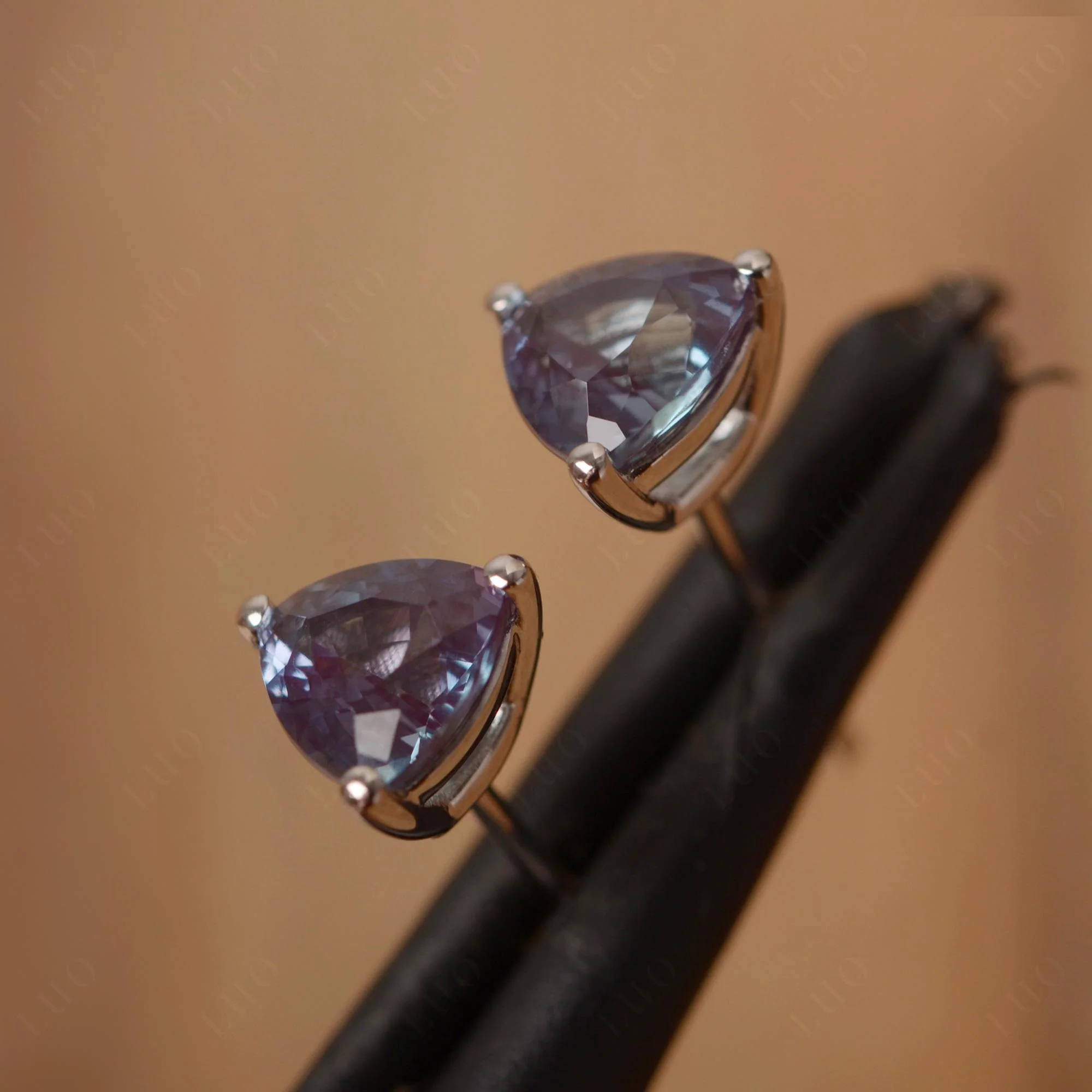 Trillion Cut Alexandrite Stud Earrings - Image 11
