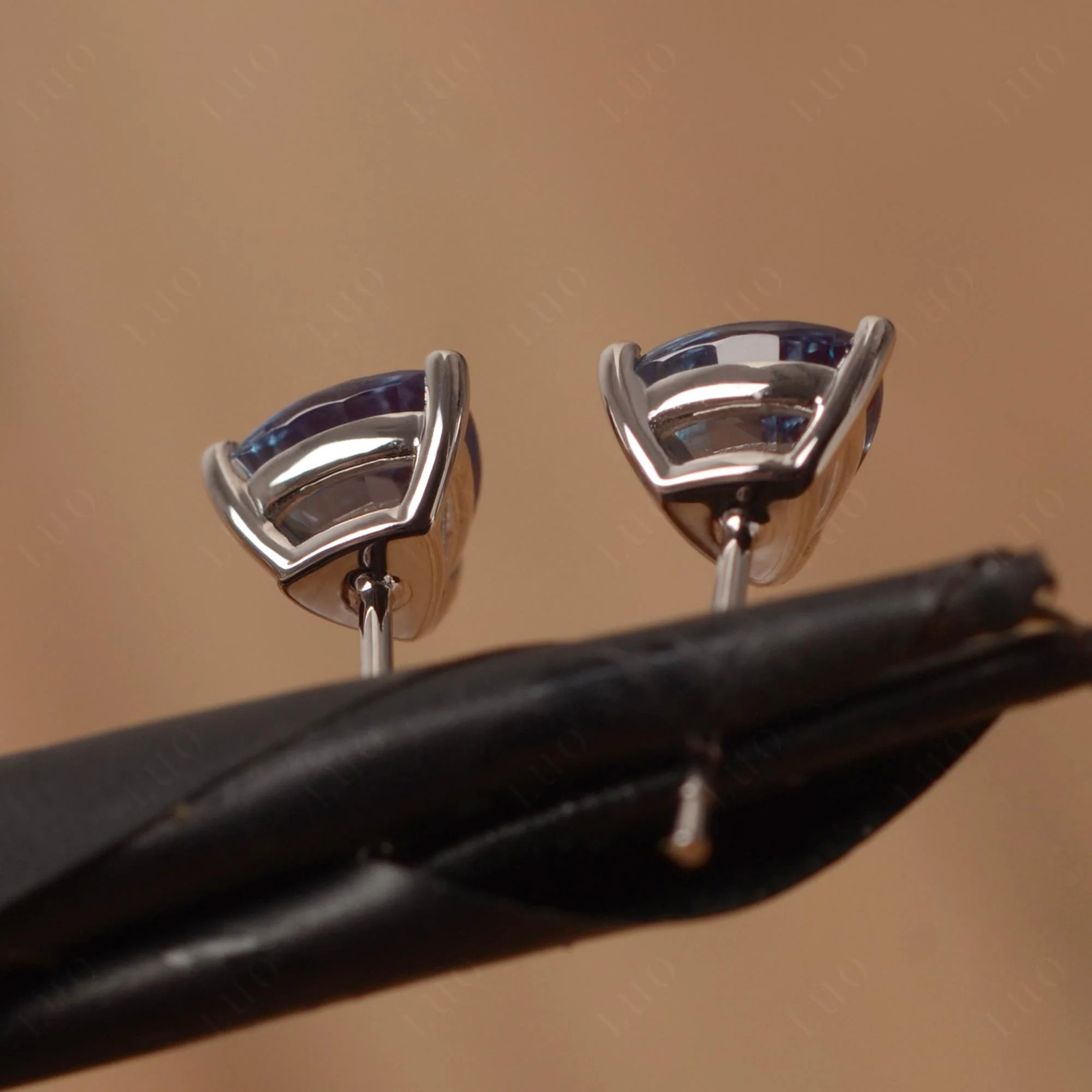 Trillion Cut Alexandrite Stud Earrings - Image 12