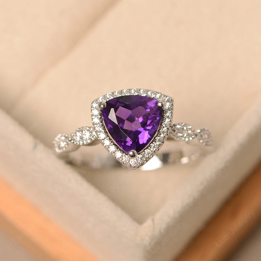 Trillion Cut Amethyst Cocktail Halo Ring