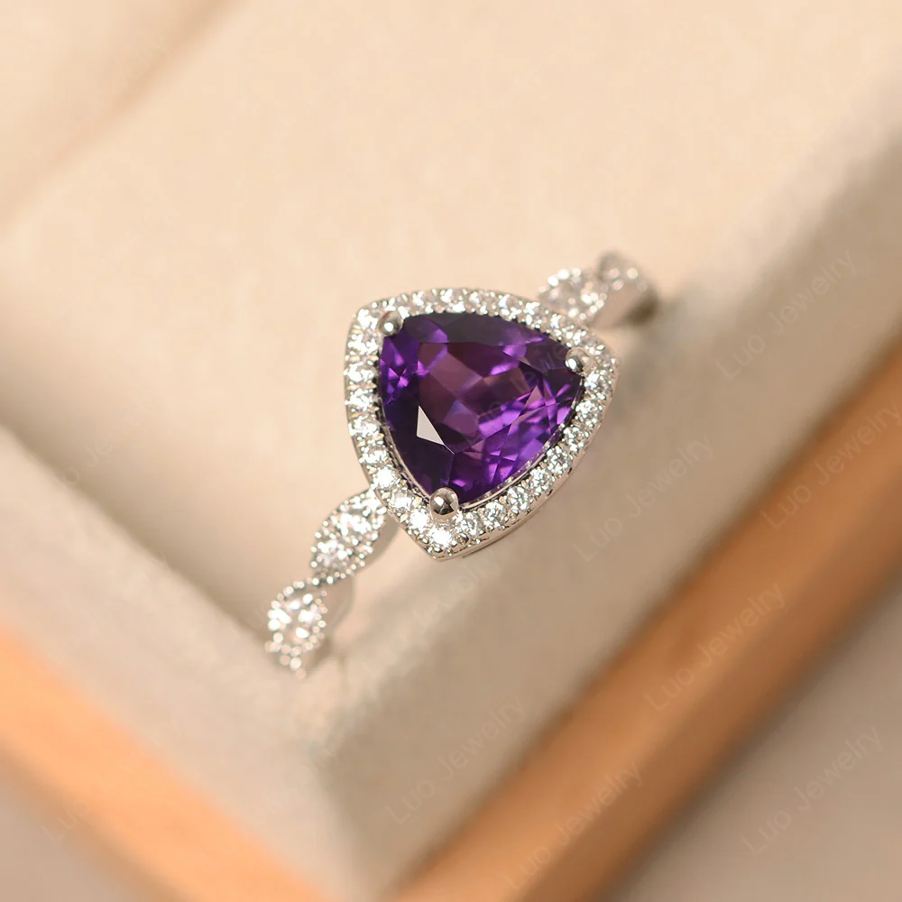 Trillion Cut Amethyst Cocktail Halo Ring - Image 2