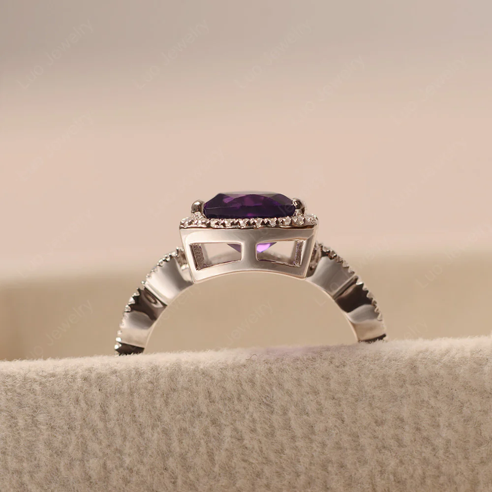 Trillion Cut Amethyst Cocktail Halo Ring - Image 4