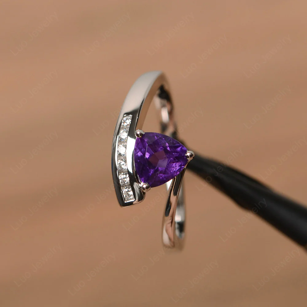Trillion Cut Amethyst Bypass Engagement Ring - Image 2