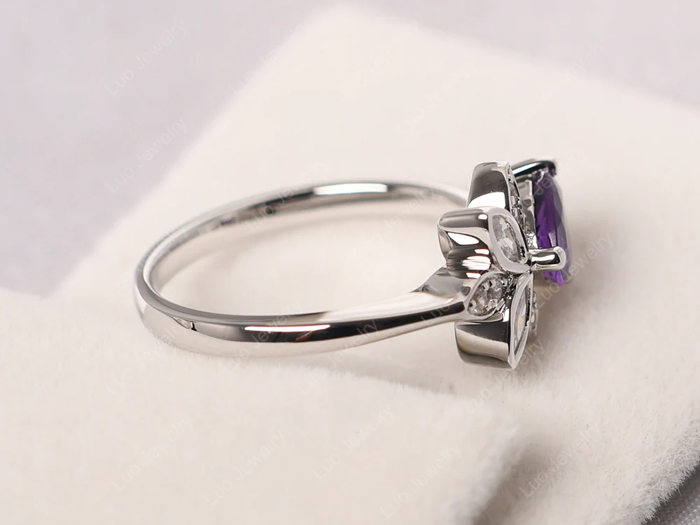 Trillion Cut Amethyst Flower Ring - Image 4