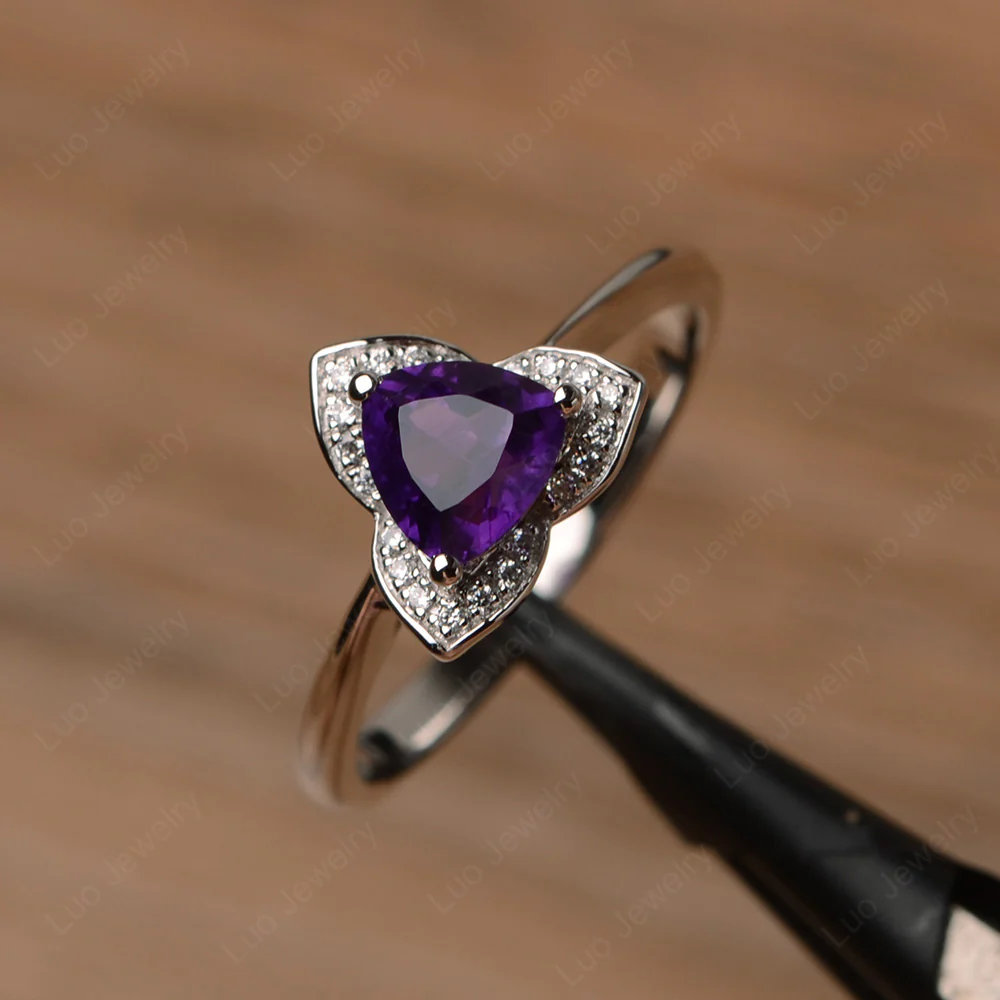 Amethyst Trillion Cut Halo Ring
